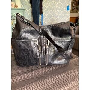 6/$25 ATTENTION Faux Leather Boho Black Purse with Silver Hardware